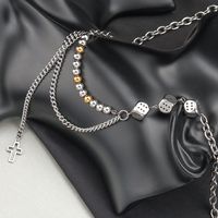 304 Stainless Steel Hip-Hop Beaded Chain Hollow Out Cross Dice Necklace main image 3