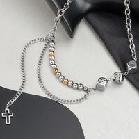 304 Stainless Steel Hip-Hop Beaded Chain Hollow Out Cross Dice Necklace main image 6