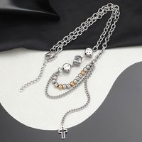 304 Stainless Steel Hip-Hop Beaded Chain Hollow Out Cross Dice Necklace main image 5