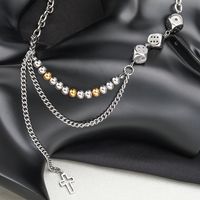 304 Stainless Steel Hip-Hop Beaded Chain Hollow Out Cross Dice Necklace main image 4