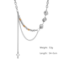 304 Stainless Steel Hip-Hop Beaded Chain Hollow Out Cross Dice Necklace main image 2