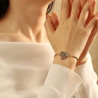 Copper 18K Gold Plated IG Style Simple Style Commute Letter Heart Shape Horns Inlay Zircon Bracelets main image 4