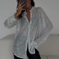 Women's Blouse Long Sleeve Blouses Sequins Streetwear Solid Color main image 6