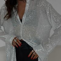 Women's Blouse Long Sleeve Blouses Sequins Streetwear Solid Color main image 2