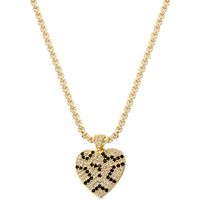 Brass 18K Gold Plated Elegant Hip-Hop Luxurious Heart Shape Leopard Inlay Zircon Pendant Necklace sku image 1