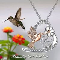 IG Style Shiny Heart Shape Flower Bird Alloy Hollow Out Inlay Rhinestones Women's Pendant Necklace 1 Piece main image 7