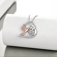 IG Style Shiny Heart Shape Flower Bird Alloy Hollow Out Inlay Rhinestones Women's Pendant Necklace 1 Piece main image 5