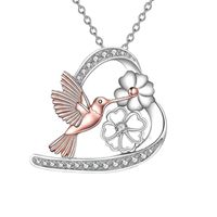 IG Style Shiny Heart Shape Flower Bird Alloy Hollow Out Inlay Rhinestones Women's Pendant Necklace 1 Piece main image 3