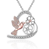 IG Style Shiny Heart Shape Flower Bird Alloy Hollow Out Inlay Rhinestones Women's Pendant Necklace 1 Piece sku image 1