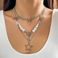 Cute Sweet Star Imitation Pearl Alloy Women's Three Layer Necklace sku image 1