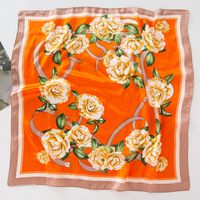 Frau Pastoral Brief Rose Satin Drucken Und Färben Färberei Blumen Bandanas sku image 3