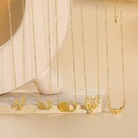 Le Cuivre Plaqué Or 14K Style Vintage Style Simple Commuer Humain Animal Lune Incruster Zircon Collier main image 3