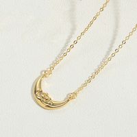 Copper 14K Gold Plated Vintage Style Simple Style Commute Human Animal Moon Inlay Zircon Necklace sku image 1