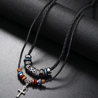 Casual Vintage Style Cross Beaded Alloy Leather Rope Unisex Double Layer Necklaces main image 3