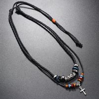Casual Vintage Style Cross Beaded Alloy Leather Rope Unisex Double Layer Necklaces main image 5