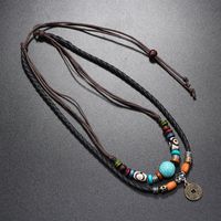 Casual Vintage Style Cross Beaded Alloy Leather Rope Unisex Double Layer Necklaces main image 4