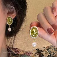 1 Paar IG-Stil Blume Überzug Inlay Aryl Legierung Künstliche Perlen Strasssteine Ohrringe main image 3