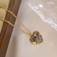 Copper 18K Gold Plated MAMA Letter Heart Shape Inlay Zircon Pendant Necklace main image 5
