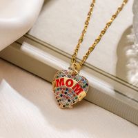 Copper 18K Gold Plated MAMA Letter Heart Shape Inlay Zircon Pendant Necklace main image 4