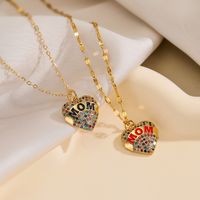 Copper 18K Gold Plated MAMA Letter Heart Shape Inlay Zircon Pendant Necklace main image 1
