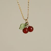 Cute Sweet Cherry Titanium Steel Plating Inlay Garnet Pendant Necklace 1 Piece sku image 1