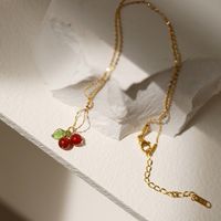 Cute Sweet Cherry Titanium Steel Plating Inlay Garnet Pendant Necklace 1 Piece main image 4