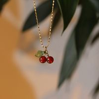 Cute Sweet Cherry Titanium Steel Plating Inlay Garnet Pendant Necklace 1 Piece main image 6