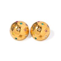 1 Pair IG Style Round Star Inlay 316 Stainless Steel  Rhinestones 18K Gold Plated Ear Studs main image 6