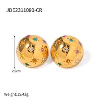 1 Pair IG Style Round Star Inlay 316 Stainless Steel  Rhinestones 18K Gold Plated Ear Studs sku image 3