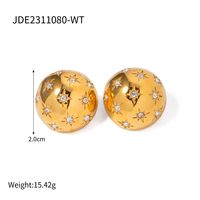 1 Pair IG Style Round Star Inlay 316 Stainless Steel  Rhinestones 18K Gold Plated Ear Studs sku image 4