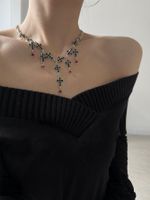 Casual Hip-Hop Vintage Style Cross Stainless Steel Alloy Necklace 304/Artificial Crystal Inlay Artificial Rhinestones Silver Plated Women's Pendant Necklace Sweater Chain main image 1