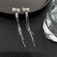 1 Pair Vintage Style Simple Style Bow Knot Tassel Inlay Copper Pearl Zircon 18K Gold Plated Drop Earrings main image 3