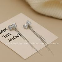 1 Pair Vintage Style Simple Style Bow Knot Tassel Inlay Copper Pearl Zircon 18K Gold Plated Drop Earrings main image 6
