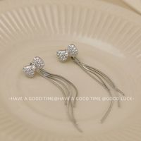 1 Pair Vintage Style Simple Style Bow Knot Tassel Inlay Copper Pearl Zircon 18K Gold Plated Drop Earrings main image 5