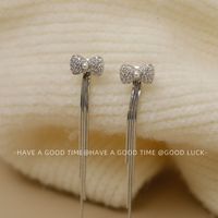1 Pair Vintage Style Simple Style Bow Knot Tassel Inlay Copper Pearl Zircon 18K Gold Plated Drop Earrings main image 7