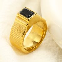 IG Style Square Titanium Steel Plating Inlay Zircon Rings 1 Piece main image 4