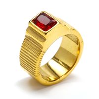 IG Style Square Titanium Steel Plating Inlay Zircon Rings 1 Piece main image 5