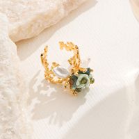 Wholesale Elegant Baroque Style Vacation Flower Copper Hollow Out Inlay 18K Gold Plated Pearl Zircon Open Rings Rings main image 6