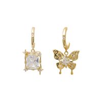 1 Pair Casual Vintage Style Hawaiian Butterfly Rectangle Asymmetrical Inlay Copper Zircon 18K Gold Plated Drop Earrings Ear Studs main image 5