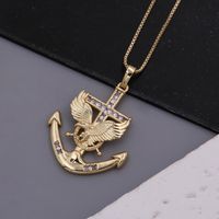 Hip-Hop Cool Style Anchor Eagle Copper Inlay Zircon 18K Gold Plated Unisex Pendant Necklace main image 1