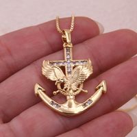 Hip-Hop Cool Style Anchor Eagle Copper Inlay Zircon 18K Gold Plated Unisex Pendant Necklace main image 5