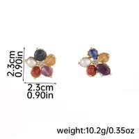1 Pair Vacation Romantic Shiny Flower Inlay Copper Natural Stone Freshwater Pearl Zircon 18K Gold Plated Ear Studs sku image 1