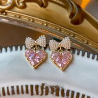 1 Pair Elegant Sweet Shiny Heart Shape Bow Knot Inlay Copper Pearl Zircon 18K Gold Plated Drop Earrings Ear Cuffs main image 3