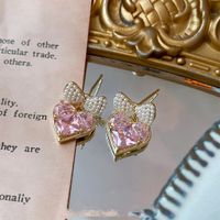 1 Pair Elegant Sweet Shiny Heart Shape Bow Knot Inlay Copper Pearl Zircon 18K Gold Plated Drop Earrings Ear Cuffs main image 4