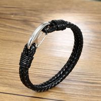 Simple Style Plaid Stainless Steel Pu Leather Knitting None Unisex Wristband main image 4