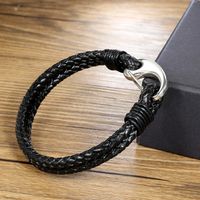 Simple Style Plaid Stainless Steel Pu Leather Knitting None Unisex Wristband main image 5