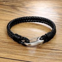 Simple Style Plaid Stainless Steel Pu Leather Knitting None Unisex Wristband main image 6