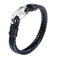 Simple Style Plaid Stainless Steel Pu Leather Knitting None Unisex Wristband sku image 1