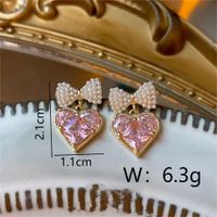 1 Pair Elegant Sweet Shiny Heart Shape Bow Knot Inlay Copper Pearl Zircon 18K Gold Plated Drop Earrings Ear Cuffs sku image 1
