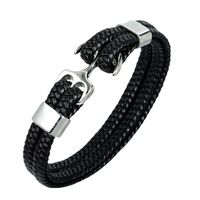 Simple Style Plaid Anchor Stainless Steel Pu Leather Leather Braid None None Couple Wristband sku image 1